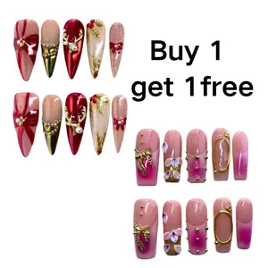 BHI Handmade – Reusable 3D Acrylic Almond Press-On Nails , Durable & Natural Finish |   Elegant Salon-Quality Design for a Perfect Manicureg