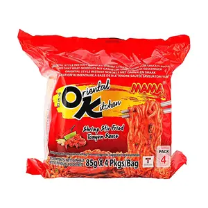 MAMA Tom Yum Shrimp Instant Noodles - Authentic Thai Spicy Sour Stir-Fried Flavor, 4x85g Family Pack, 7-Eleven