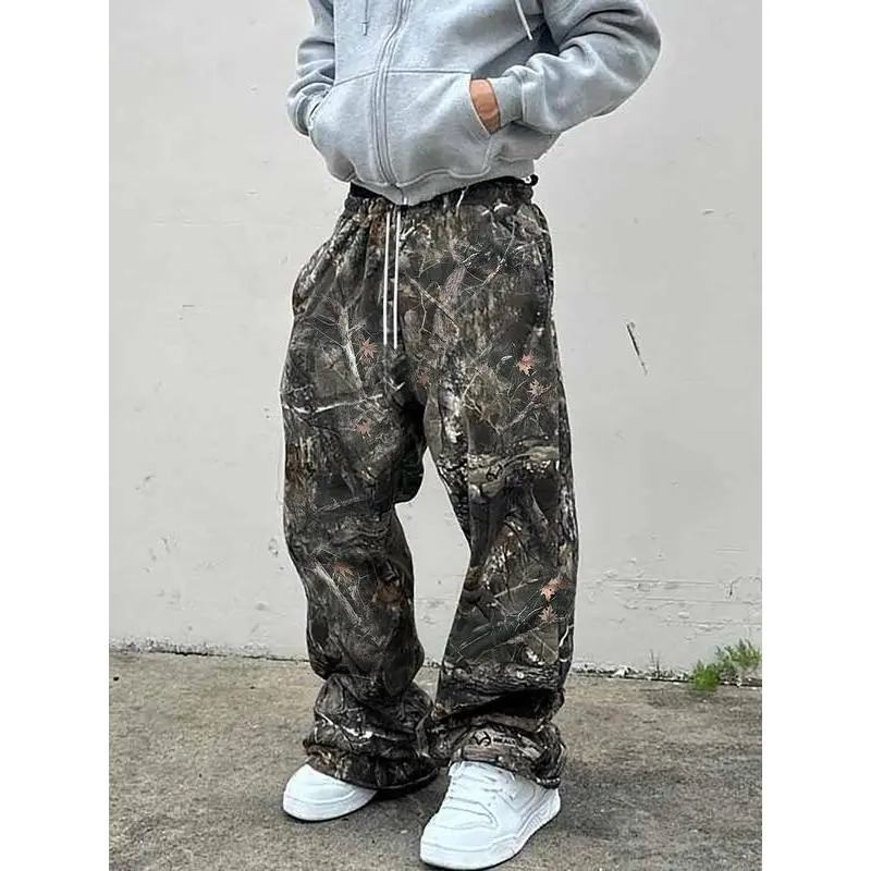Men's Camouflage Tree Graphic Motif Casual Outdoor Pants - Menswear Camo Print Loose Street Fashion Trousers for Summer Daily Wear, Loose Fit
