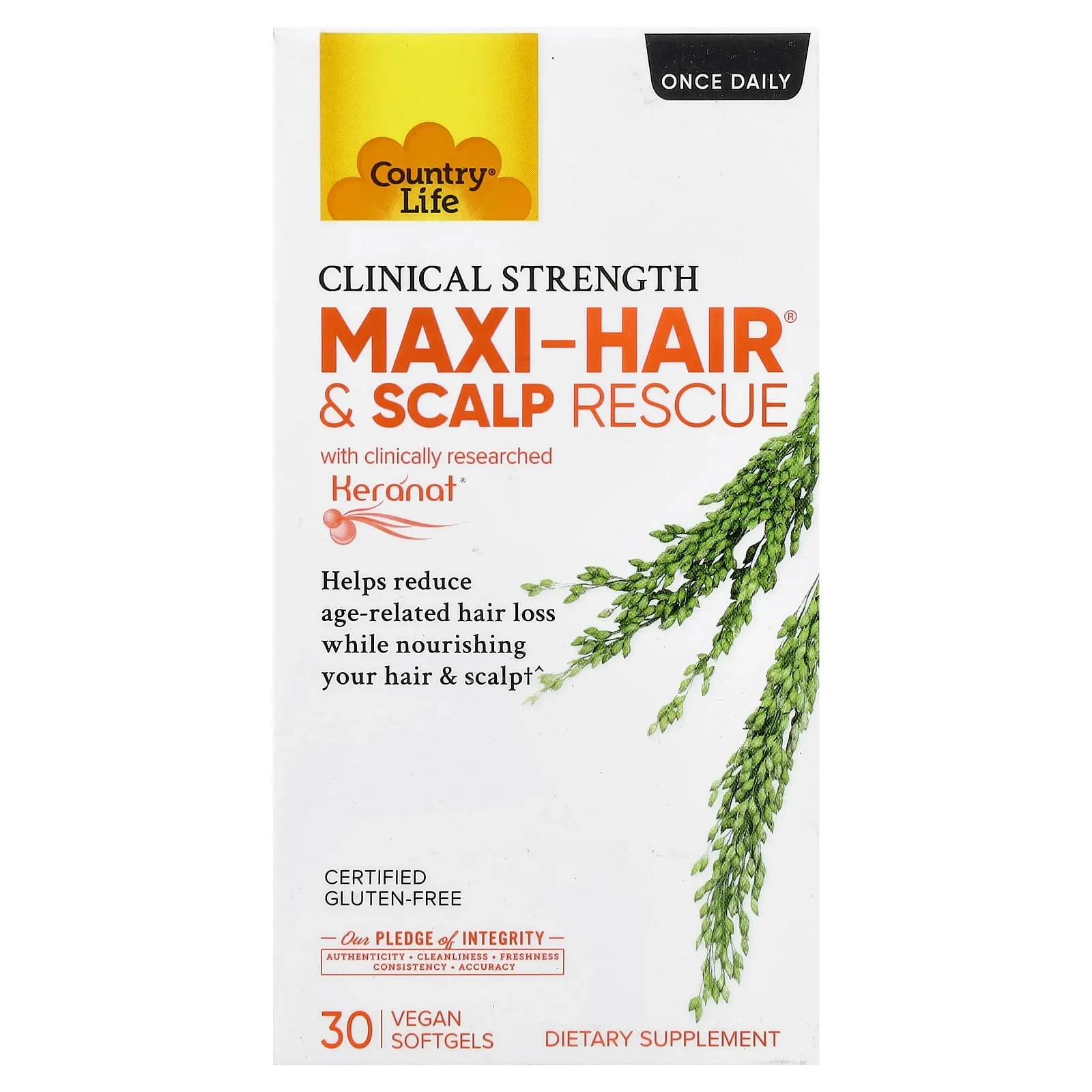 Country Life Maxi-Hair® & Scalp Rescue, Clinical Strength, 30 Vegan Softgels