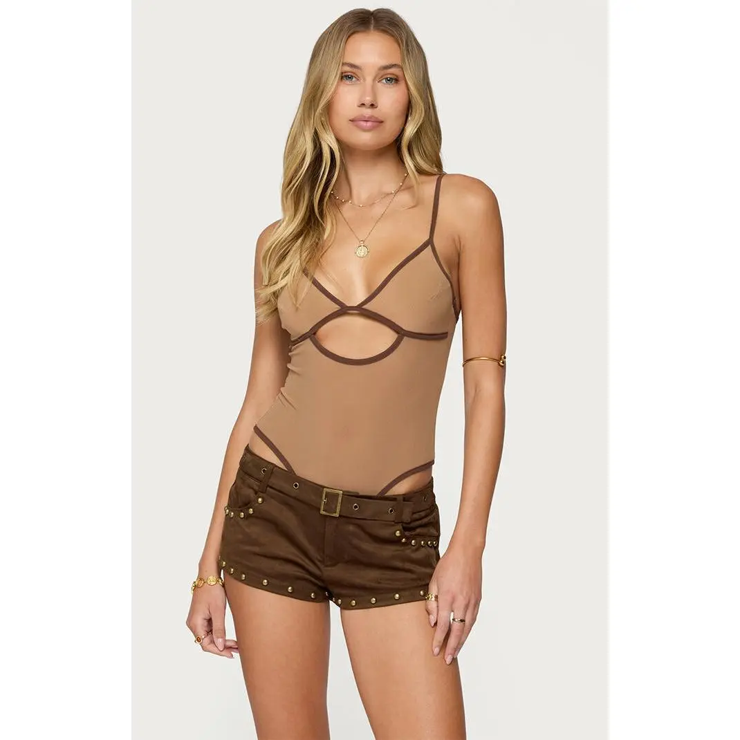 Edikted Women's Contrast Sheer Mesh Cut Out Bodysuit