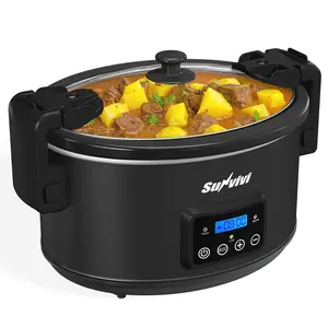 Sunvivi 8.5 Quart Programmable Slow Cooker: Multi-Cooker Food Warmer with Locking Lid & Digital Timer, Adjustable Tempature Control, Dishwasher Safe, Perfect for Families and Gatherings, Black/Blue