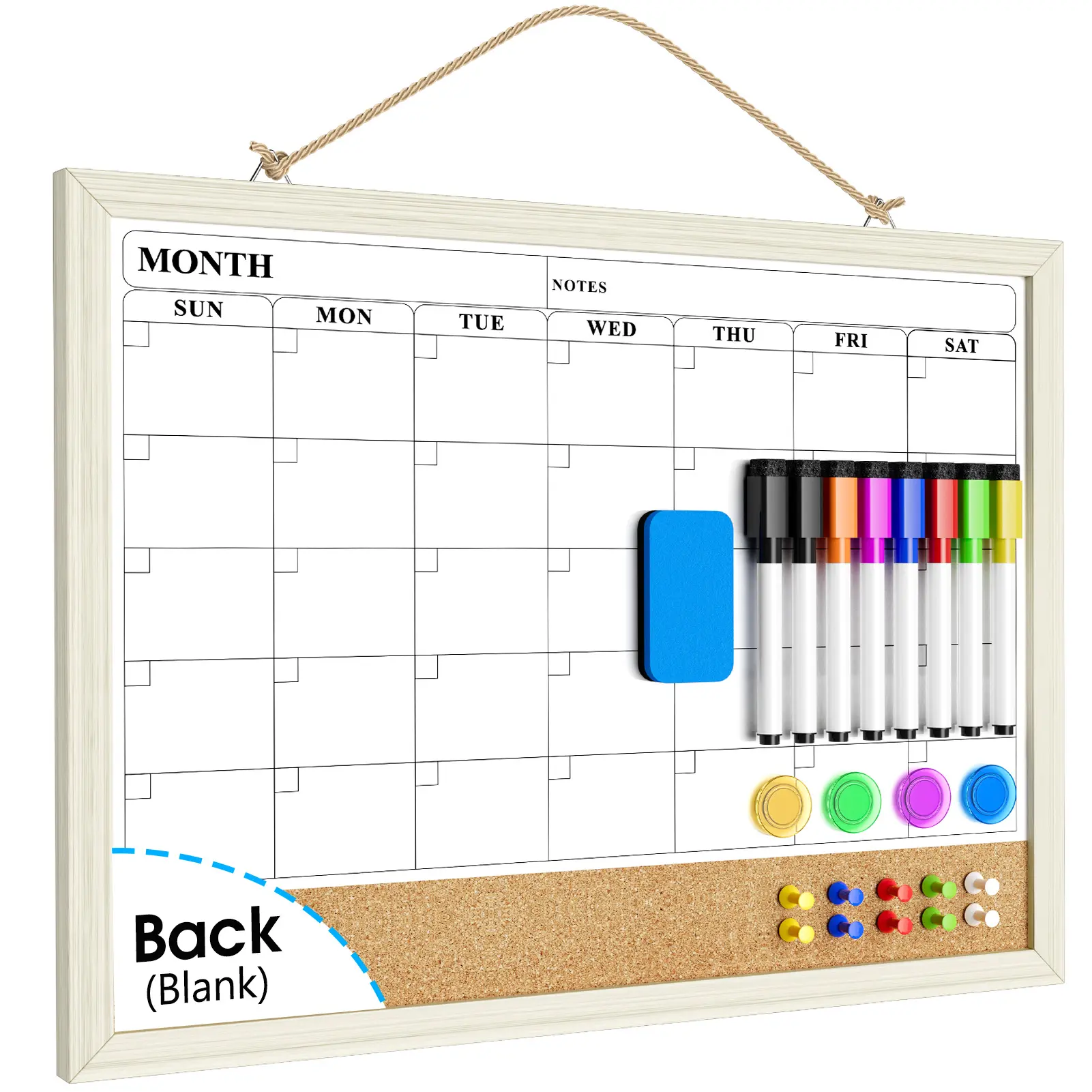 MaxGear Double-Sided Magnetic Dry Erase Whiteboard Calendar - 17"x13" Wall Calendar with Rustic Wood Frame, Reversible Wall Mount Cork Board Combo, Stain-Resistant Home Planner for Family, Durable, Effortless Erasing, Student Organization Use