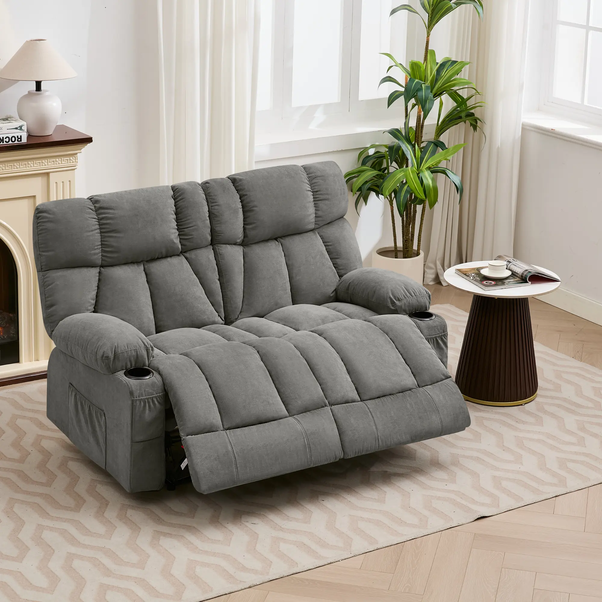 JONPONY Loveseat Recliner, Reclining Sofa with Cup-Holders, 2-Seater Couch for Living Room, Grey JONPONY Loveseat Recliner, Reclining Sofa with Cup-Holders, 2-Seater Couch for Living Room, Grey