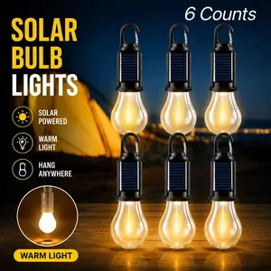 Wild Bright 6-pack portable outdoor USB charging lantern, solar-powered lighting lamp with 3 modes, high-brightness warm white night light, handheld hands-free hook-type flashlight, suitable for outdoor sports and camping