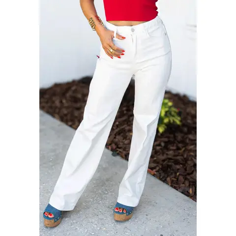 Judy Blue White Horse High Rise Braided Wide Leg Jeans *JB