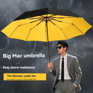 Three-fold 27-inch oversize automatic umbrella thick folding umbrella vinyl sunscreen storm men's business umbrella.
