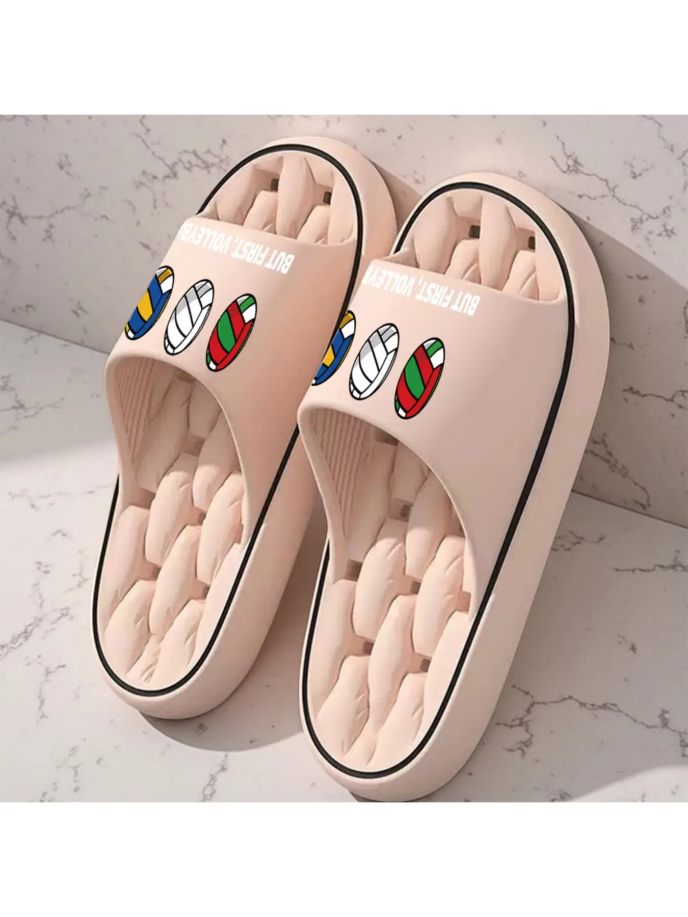 A Pair of New Unisex Sandals, Perfect for Playing Volleyball, Colorful Volleyball Flip-Flops, Beach Sandals, Indoor/Outdoor Sandals, Festive Gift Slippers, Women'S Casual Slides, Room Slippers, Birthday Gift Sandals, Leisure Flip-Flops, Women Shoes