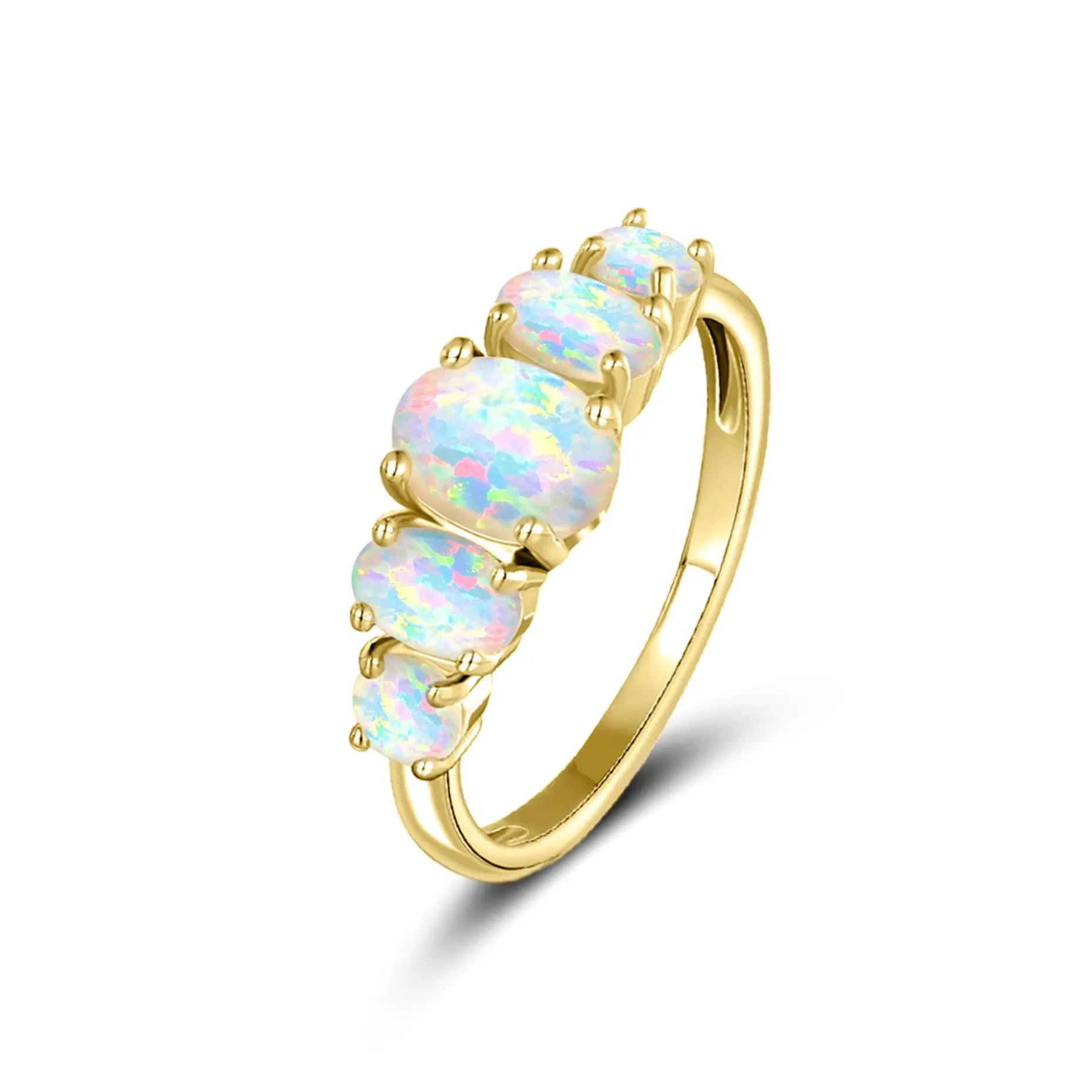 Elegant Five Stone Ring Oval Cut Opal Ring For Women Engagement Rings October Birthstone Wedding Promise Eternity Ring 18K Yellow Gold Plated Ring Gift