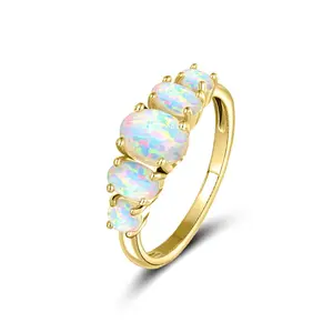 Elegant Five Stone Ring Oval Cut Opal Ring For Women Engagement Rings October Birthstone Wedding Promise Eternity Ring 18K Yellow Gold Plated Ring Gift