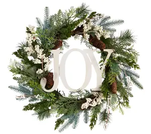 Nearly Natural 24" Joy Greenery Holiday Wreath