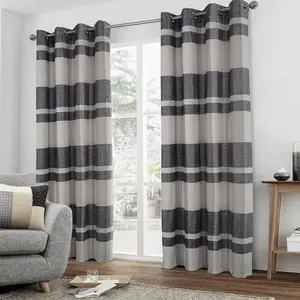 100% Blackout Plaid Curtains for Bedroom Living Room Black Tartan Grommet Thermal Black White 26"W x 45"L (Pack of 2)