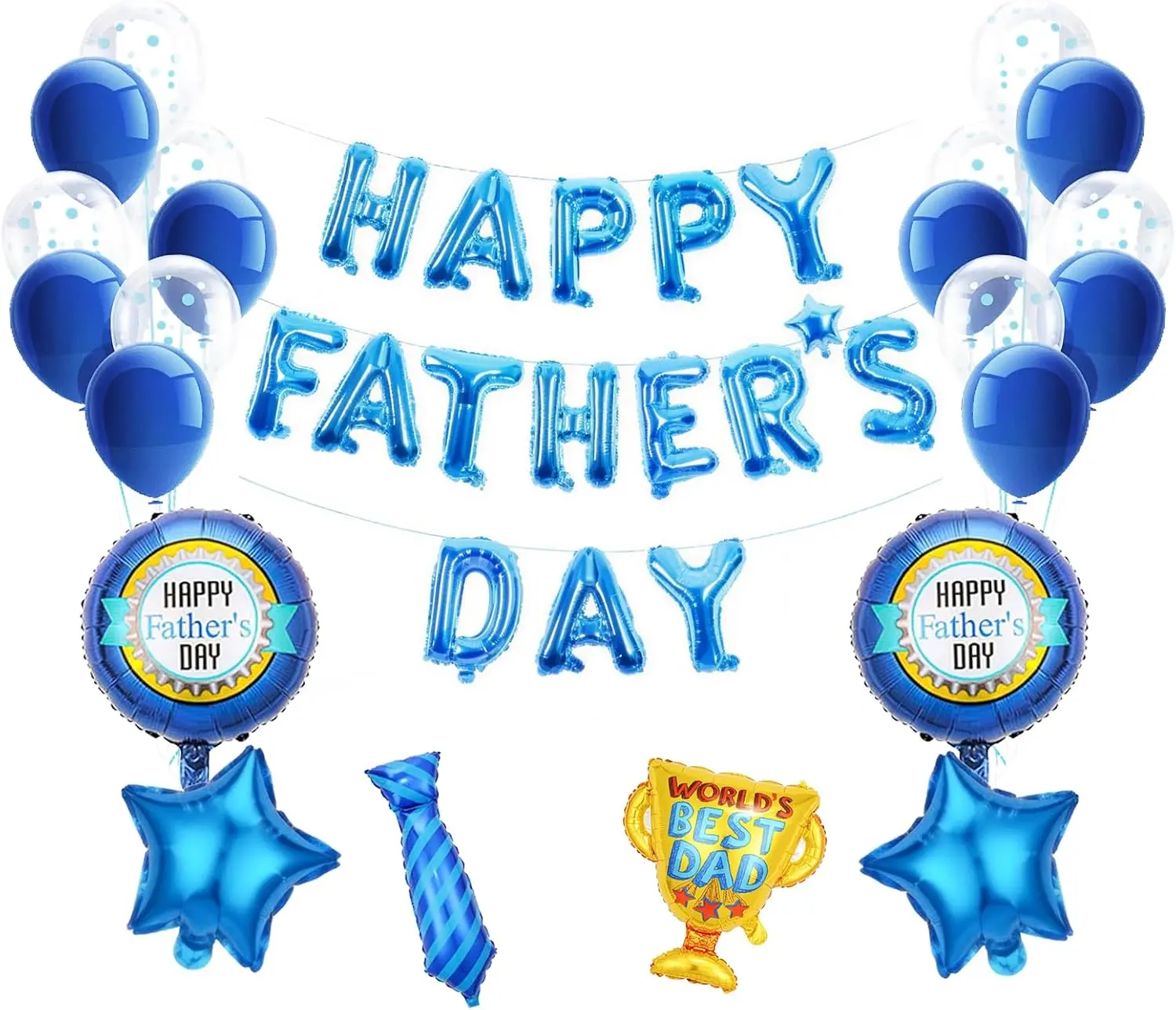 Happy Father's Day Balloons Decorations Kit 44PCS – Father's Day Banner, Blue Foil Balloons, Trophy Tie Star Round Balloons, Dad Party Decorations, Father's Day Party Supplies for Home Celebration