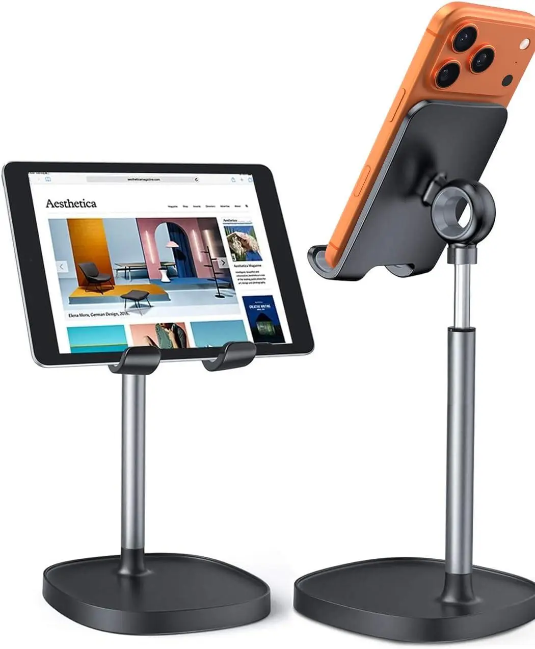 Adjustable Silicone Desk Phone Holder - Universal, Sturdy, Anti-Slip, Compact, 4-10 in for iPhone, iPad, Tablets, OtterBox Case Compatible, Protection for Devices, Landscape View, Office/Gaming Accessories, Foldable