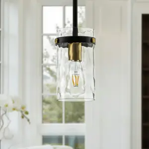 5.11in Pendant Light Modern Hammered Glass Cylinder for Kitchen Island, Over Sink & Dining Room(1 pack)