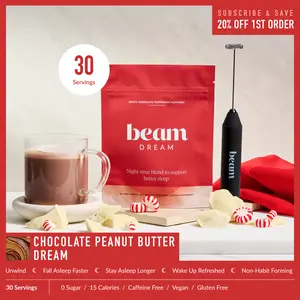 Beam Dream Nighttime Milk Alternative Powder Drink Mix - 30 Servings, White Chocolate Peppermint Flavor, Soothing Healthy Sleep Supplements for Adults, Magnesium, L-Theanine, Apigenin, Melatonin, Vegan, Dairy Free, Gluten-Free, Non-GMO