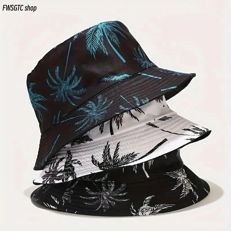 Unisex Coconut Print Bucket Hat - Soft Breathable Lightweight Durable Fabric, Tropical Boho Style Fisherman Cap for Beach Travel, Summer Outdoor Activities, Beachwear