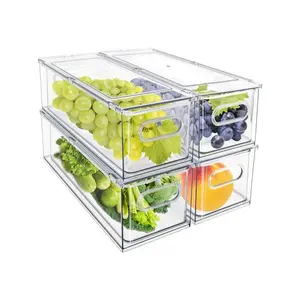 Storage Rack  4Pack Stackable Fridge Drawers Pull Out Storage Bins With Handle Clear Food Container Refrigerator Plastic Dresser Organizer Fruit Veggie Keeper For Freezer Cabinet Kitchen Organization