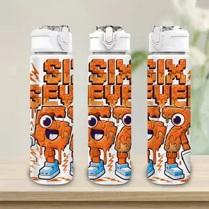 1pc 67 pattern sports water bottle, 750Ml/26Oz Lightweight Portable Plastic Sports Water Bottle, Printed Design, Leak-Proof with Pop-Up Lid, Straw, Perfect for Outdoor Activities, Fitness, Cycling, an Ideal Gift for Birthdays, Christmas, Valentine's Day