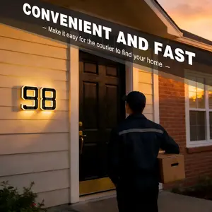 Isunmea Solar Lighted House Numbers 9 Inch Waterproof LED Address Signs for Outside Modern House Numbers, Decorate Your Door Number, Modern Farmhouse Illuminated Sign Exterior Wall  Plaque