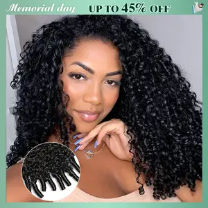 Tahikie Burmese Curly Half Wig Human Hair Cheap Wig Flip Over Wand Curly Wigs Beginner Friendly Comfortable Fit Vacation Hair Glueless Kinky Curly  Human Hair Drawstring Headband Wig For Women Summer Wigs #SummerVibes#tiktokshopmemorialday