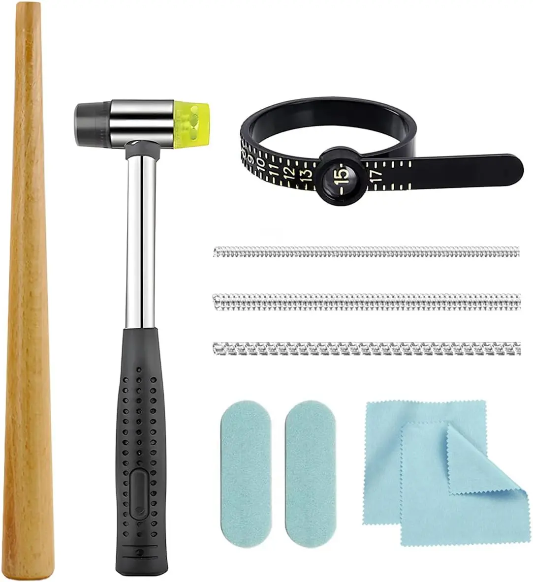Ring Sizer Measuring Tool Ring Mandrel Sizing Kit Ring Shaper to Fix Bent Rings Fixer Rings Repair Tool Finger Size Resize Jewelers Mandrel and Hammer Ring Sizers Adjuster (-10PCS)