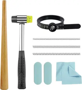 Ring Sizer Measuring Tool Ring Mandrel Sizing Kit Ring Shaper to Fix Bent Rings Fixer Rings Repair Tool Finger Size Resize Jewelers Mandrel and Hammer Ring Sizers Adjuster (-10PCS)