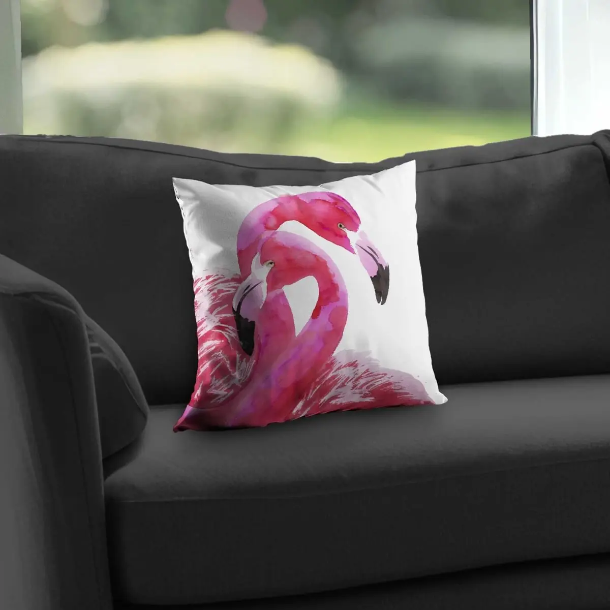 Begin Home Decor C1PC14141YLHSW 14 x 14 in. Watercolor Flamingo Love - Romantic Pink Poly Twill Throw
