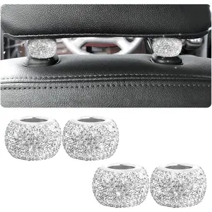 4 Pack  Headrest Collars, Bling   Rest Collars Rings Decor, Rhinestone   Rest Collars,  Interior  Seat Accessory (White)