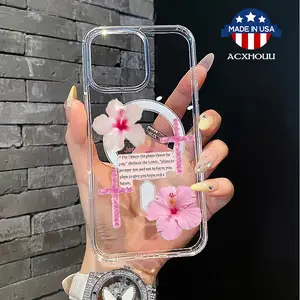 Magnetic Soft Case for iPhone11/12/13/14/15/16/promax, Crosses, flowers, Jeremiah quote MagSafe Compatible,Aesthetic Pattern Design Lightweight,AntiScratch,and Trendy