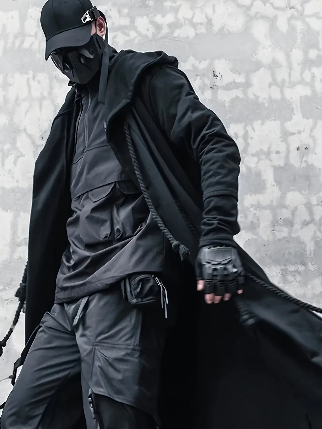 Men's Cyberpunk Hooded Cape Coat – Dark Ninja Streetwear Loose