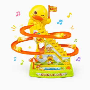 Small Ducks Climbing Toys, Electric Ducks Chasing Race Track Game Set with Nine Ducks, Playful Roller Coaster Toy with Led Flashing Lights & Music