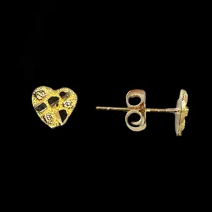 Heart Nugget Stud Earrings Push Back Gold 10k