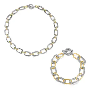 Mytys Two Tone Chain Necklace and Bracelet Set Textured Details and Vintage-Inspired Toggle Clasp for Women Gift Jewelry Design