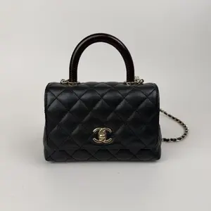 Pre-owned CHANEL Extra Mini Coco Handle Bag with Burgundy Lizard Handle