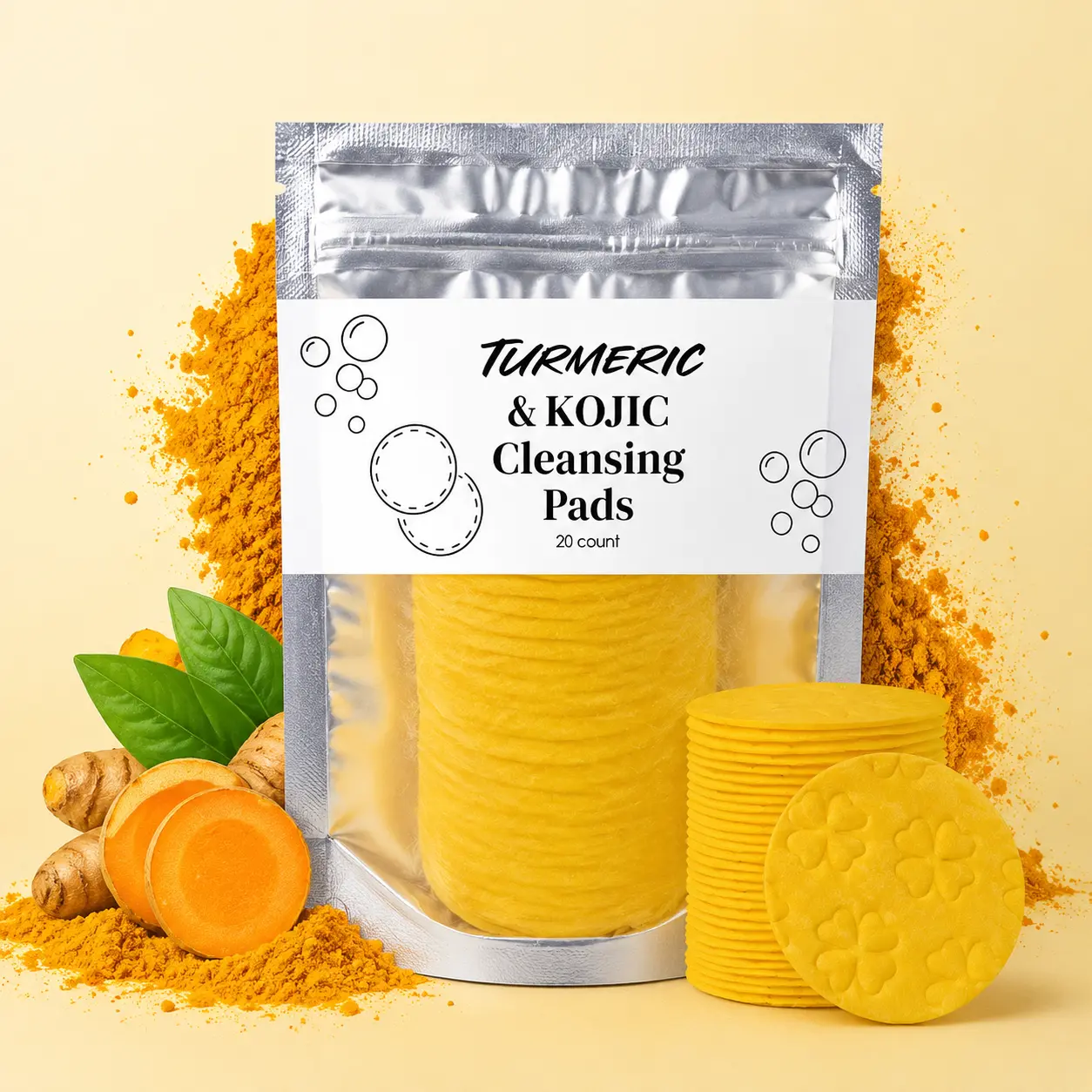 Turmeric Cleansing Pads for Face, Gentle Exfoliating Facial Pads, Daily Skincare Cleansing Wipes for Fresh Looking Skin