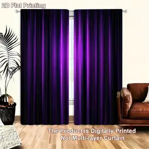 2 pieces of purple striped pattern polyester semi transparent curtains, modern four season design, 100% polyester, filter, with pole bag, easy to hang, very suitable for kitchen, laundry room, bedroom, study, living room, Window Curtain