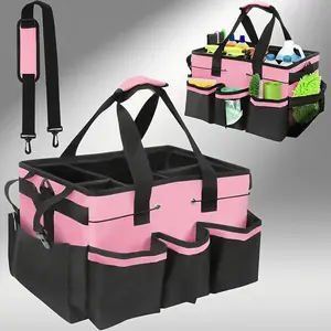 Large capacity cleaning bag tool storage bag cleaning gardening housekeeper cleaning bag with foldable partition and shoulder strap portable slung multifunctional storage bag