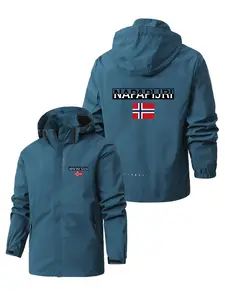Men's and Women's Fashion Jacket with Napapijri Letter Print, Zip Pocket, Casual Hooded Design, Spring & Fall Polyester Coat, Casual Outerwear