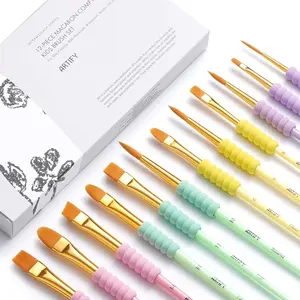 Artify Paint Brushes for Kids, 12-Sizes Paint Brush Set for Kid's Arts and Crafts, Ergonomic Donuts Handle | Macaron Colors Kids Paint Brushes, for Acrylic, Oil, Watercolor, Gouache, Paint by Numbers