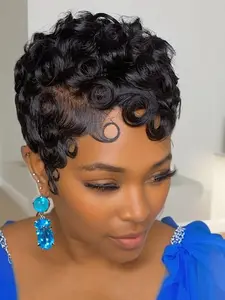 Curly Pixie Cut Side Wigs for Women, Short Layered Design with Bangs, Natural, Perfect for Everyday Wear