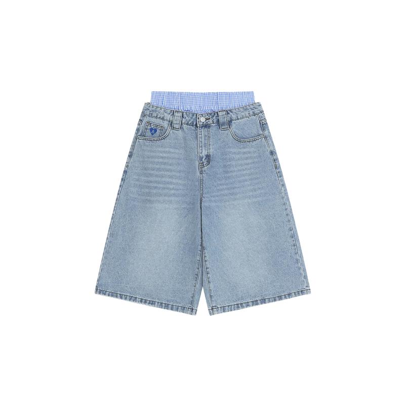 Aelfric Eden Double Waist Loose Sagging Jorts Baggy Denim Jorts High Waist Stretchy Straight Wide Leg Jorts Light Wash Shorts