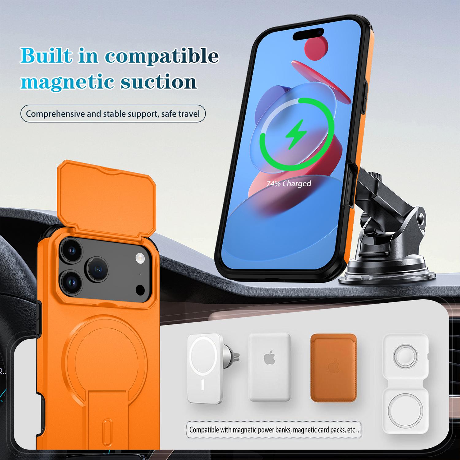 Magnetic Case Compatible with iPhone 17 Pro Max 16 15 14 13 12 11 with Kickstand & Sliding Camera Cover, Rugged Stand Protective Shock-Resistant Slim Shockproof Case