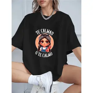 Women's Cotton T-Shirt with Te Calmas O Te Calmo Print Casual Loose Fit Short Sleeve Graphic Tee for Daily Wear St Breathable Summer Top Trendy Chibi Style Design Day The Mexican Unisex Maternity Plus Size Thanksgiving Hat Men's 3D Bottle Off-Shoulder Set