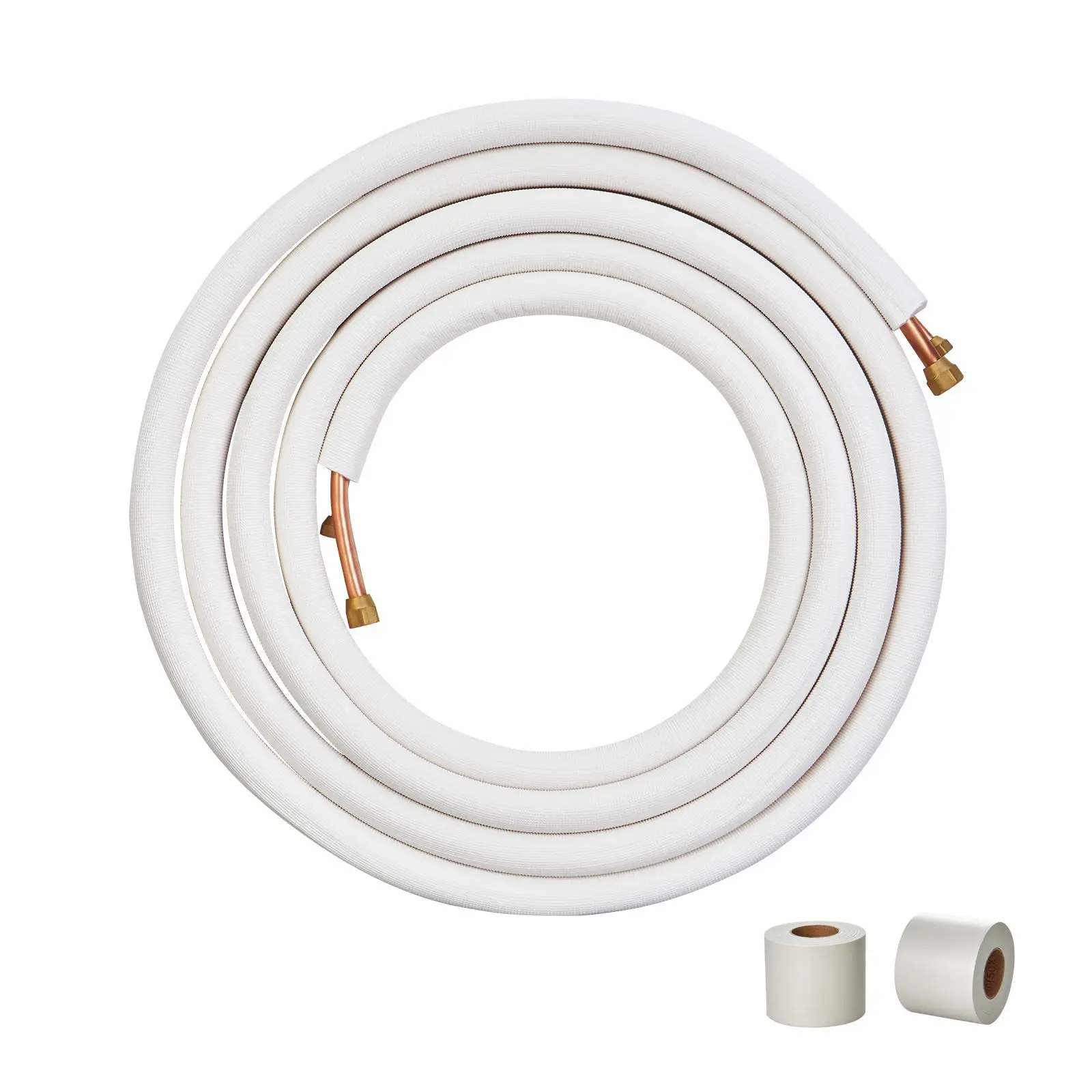 【summerfinds】VEVOR 25FT Mini Split Line Set, 3/8"-5/8" O.D Copper Pipes Tubing with Triple-Layer Insulation, Heavy Duty Set for Mini Split AC Refrigerant/HVAC Heating Pump Equipment, Includes Wrapping Strips, Spool Cable Sleeves, 2 Tie Wraps