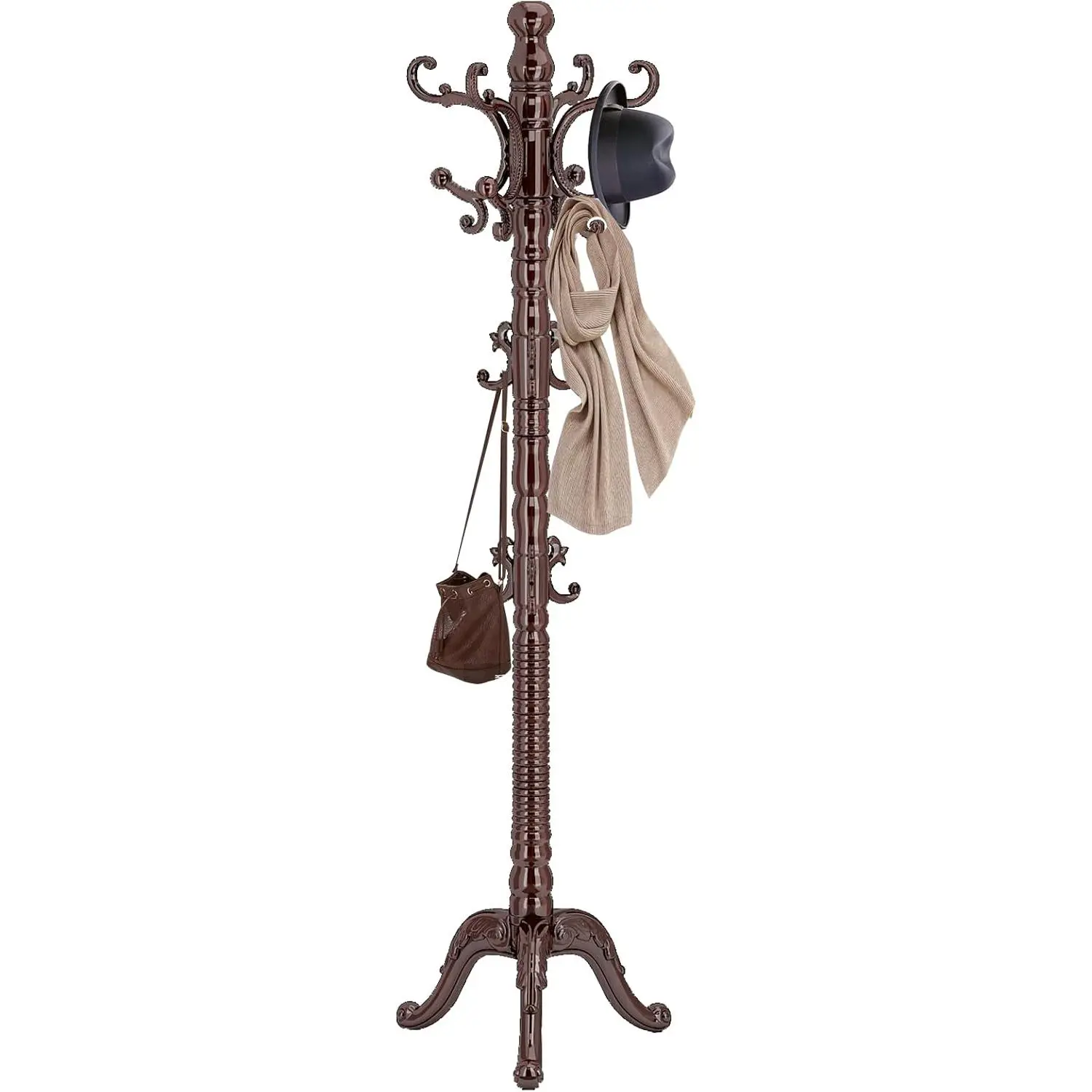 Wooden Coat Rack Vintage Wood Coat Rack Freestanding with 14 Hooks| Classic Solid Wood Coat Rack Stand,Heavy Duty Coat Hanger Stand,Coat Clothes Hall Tree Stand for Hats Jackets Bags
