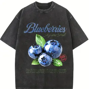Retro Blueberries Commercial Graphic T-Shirt, Vintage Blueberry Tee, Food Lover Shirt, Farmers Market Aesthetic 90s Fruit Streetwear Top