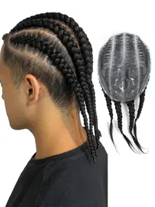 Natural Black Afro Braid & Curl Men's Toupee Full Poly Thin Skin PU Base V-Looped, Realistic Biological Scalp, Invisible Seam & Breathable Daily Hairpieces