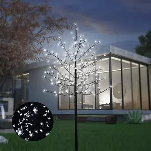 LED Solar Powered Illuminated Cherry Blossom Tree (6ft) with 200 Crystal Flowers Removable Great Outdoor Patio Garden Decoration Gift art home decor tree branch light