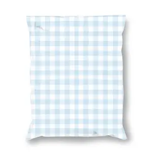 Blue Wavy Gingham Poly Mailers- 10x13 Shipping Bags Self-Sealing Waterproof